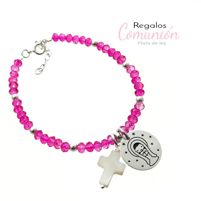 Pulsera para niña de Comunión con piedra color cruz y medalla 1